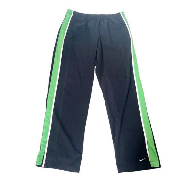 Nike Women's Tracksuit Bottoms Sz L Black Green Straight Leg Training Swoosh Y2K - Picture 1 of 6